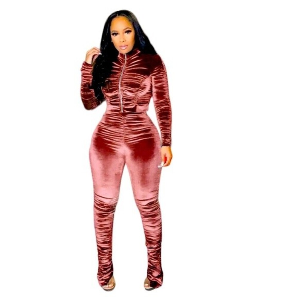 Rose Gold Sexy Stretch Sweatsuit Y2K Casual Luxury Cute‎ Bodycon